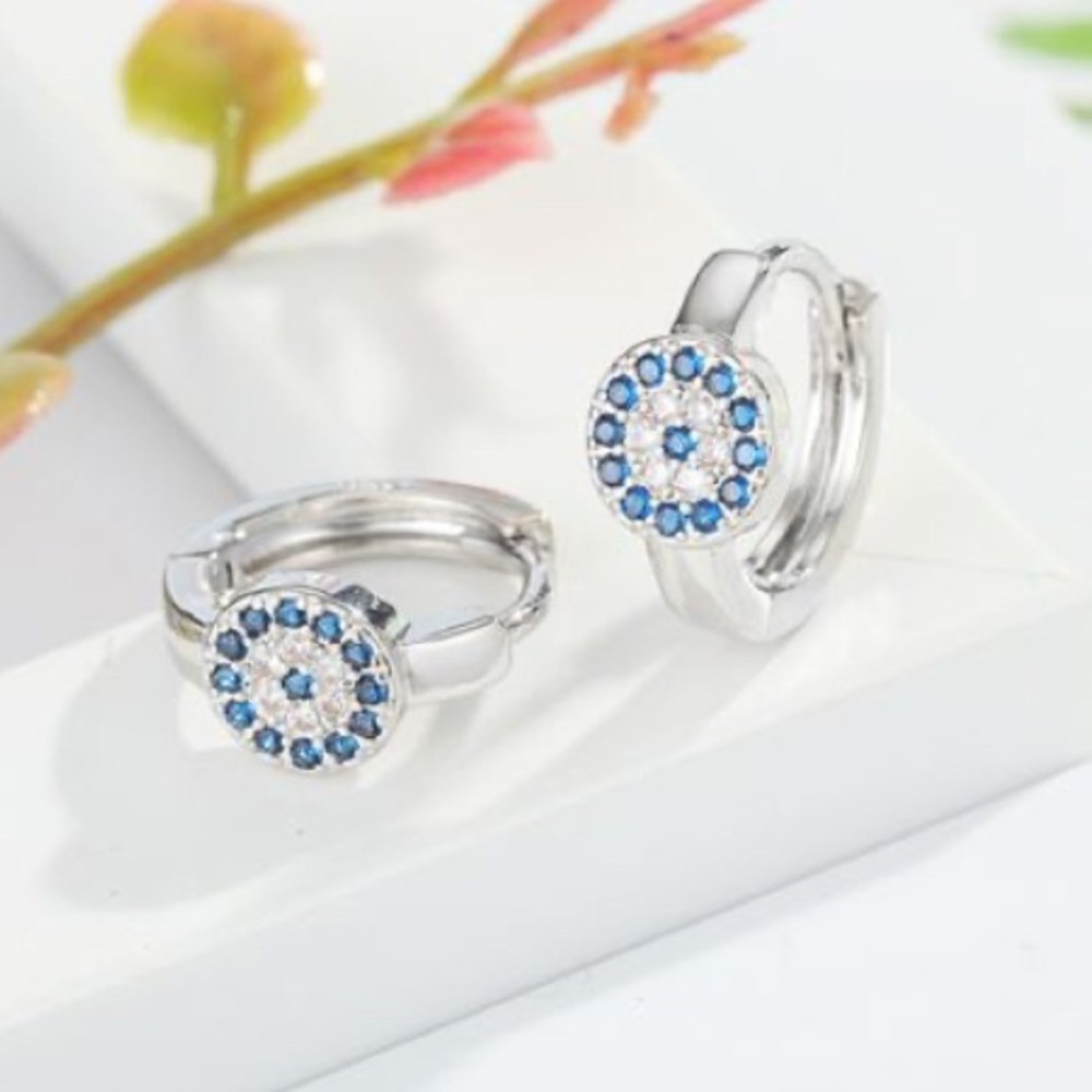 Silver evil eye ear buckle earrings